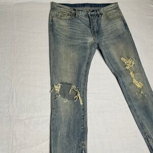 MNML M14 STRETCH DENIM JEANS DISTRESSED ZIP ANKLE BLUE MENS SIZE 34